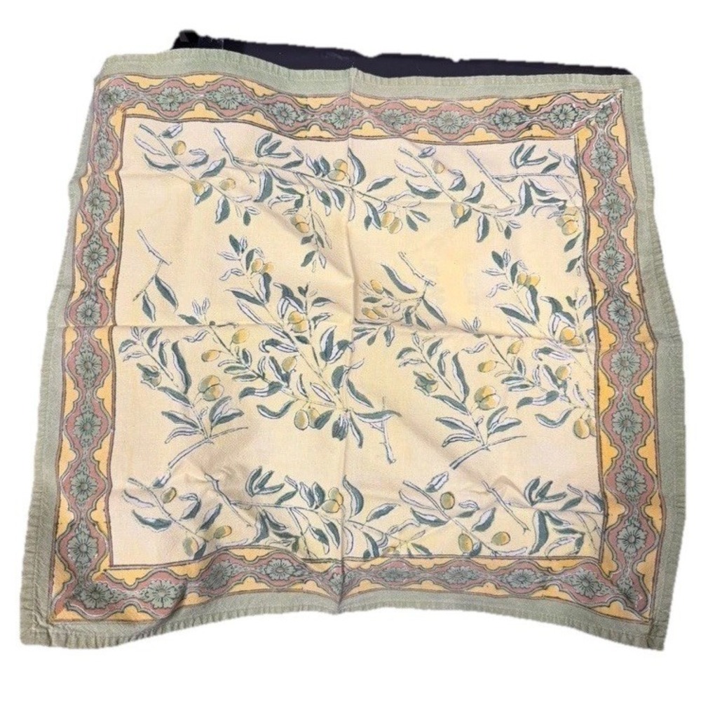 4 Couleur Nature by Bruno Lamy Olive Branch Print Cloth Cotton Napkins 19" x 19"